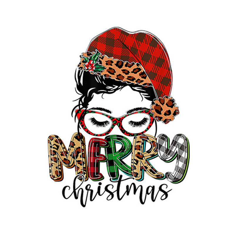 Leopard Messy Bun Merry Christmas Womens Christmas T-Shirt copy.jpg