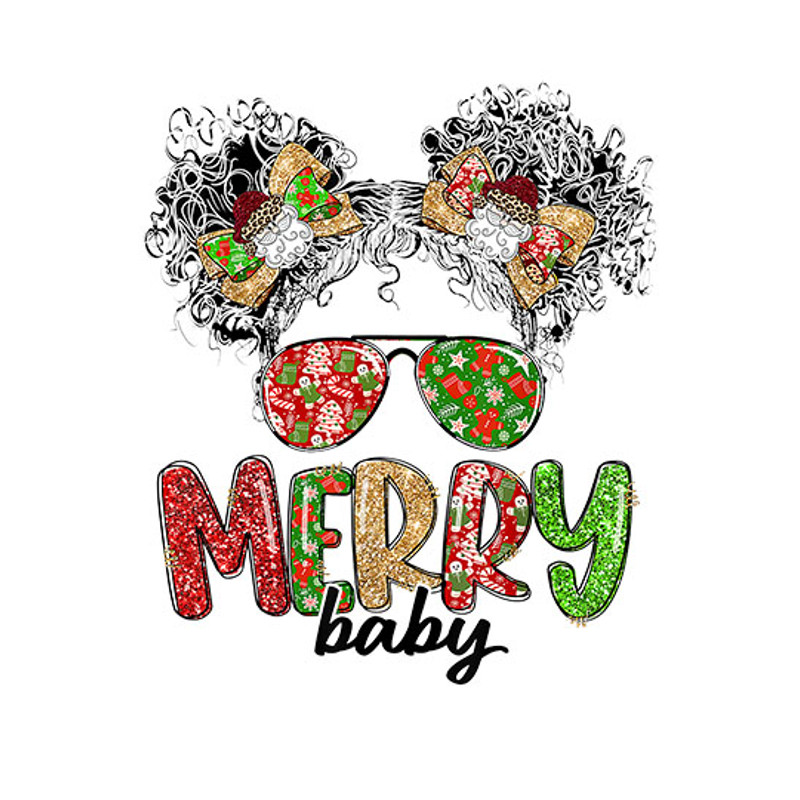 Merry Baby Black Girl Messy Bun Santa Claus Christmas Women T-Shirt copy.jpg