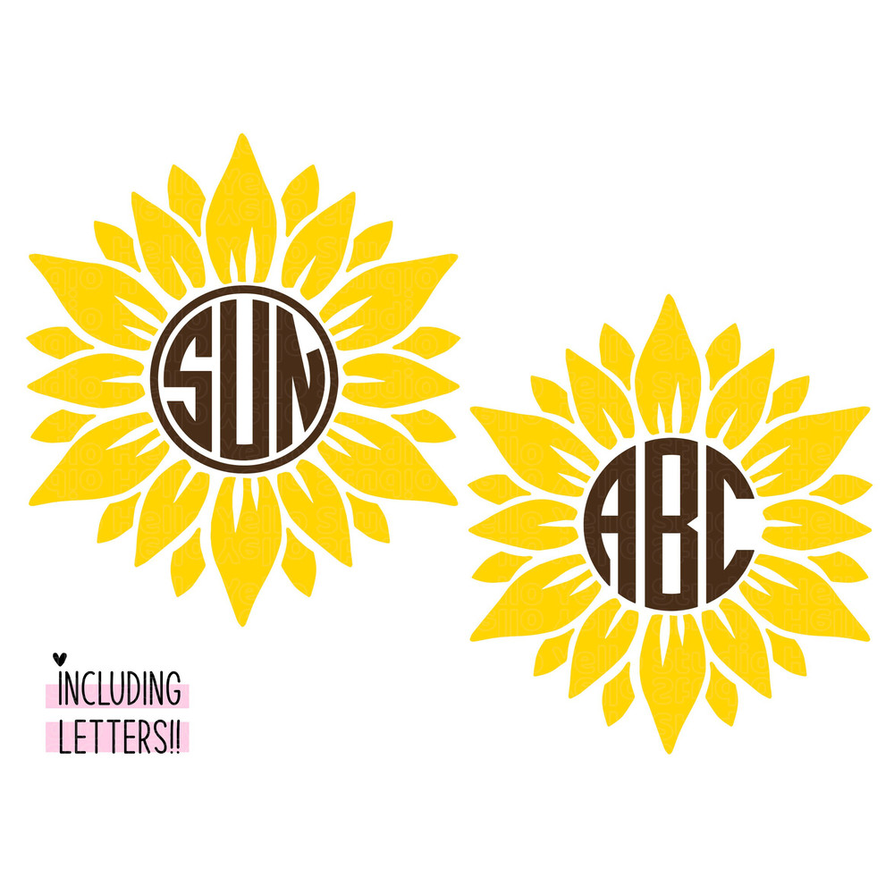 Sunflower Monogram SVG Bundle, Sunflower Svg, Circle Monogram Letters SVG, Monogram Frame Alphabet, Cut File for Cricut, Png, Dxf, Glowforge 1.jpg