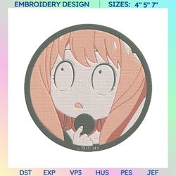 anya forger embroidery, spy x family embroidery, anime embroidery designs, spy embroidery patterns, pes, dst, jef, instant download