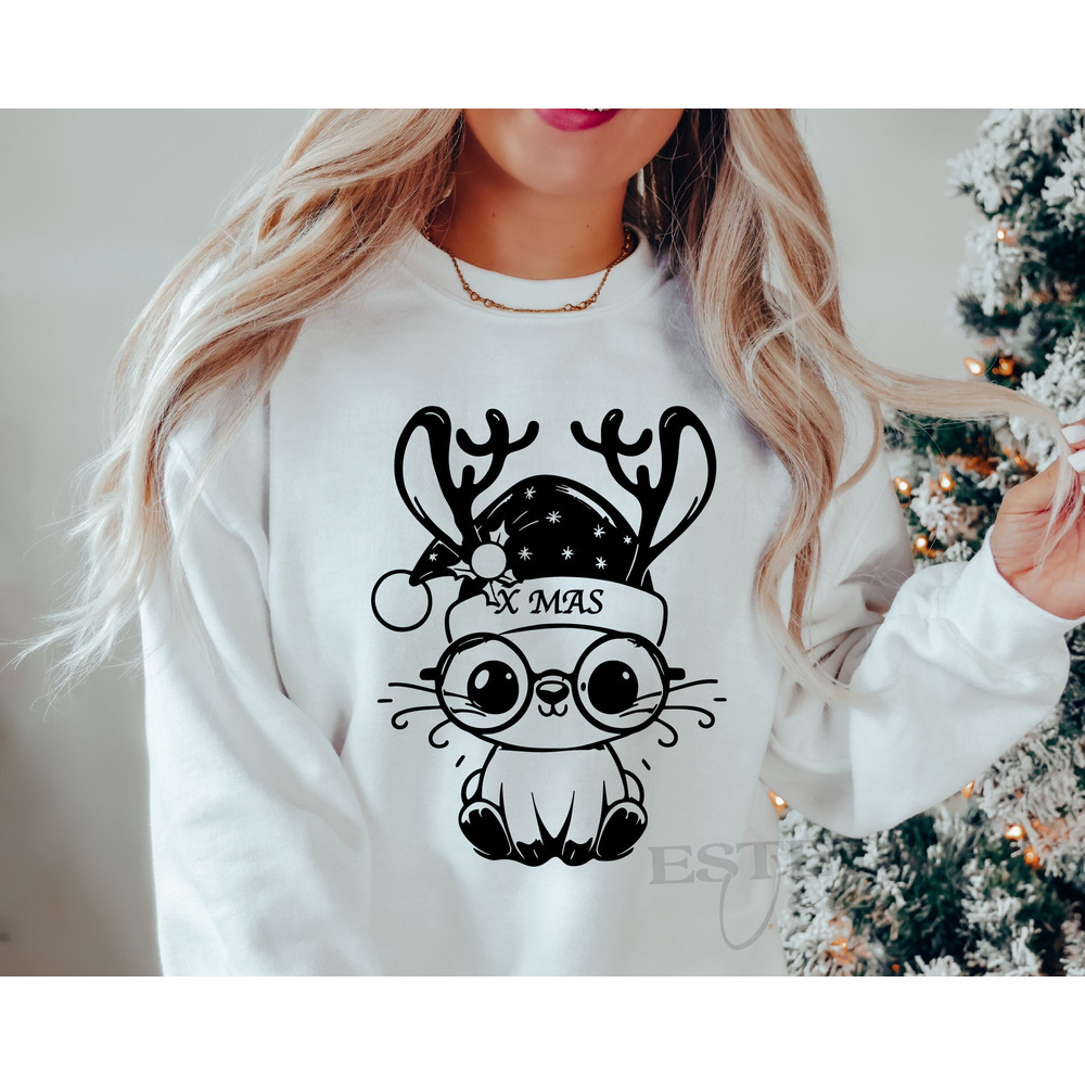 Merry Xmas Svg Png, Hipster Bunny Svg, Reindeer Svg, Funny Christmas Clipart, Hipster Animal Svg, Merry Christmas Svg Christmas Outline SVG.jpg