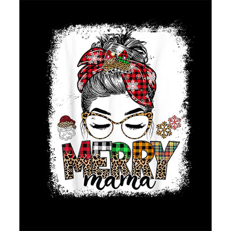 Merry Mama Christmas Women Messy Bun Reindeer Holidays Xmas T-Shirt.jpg