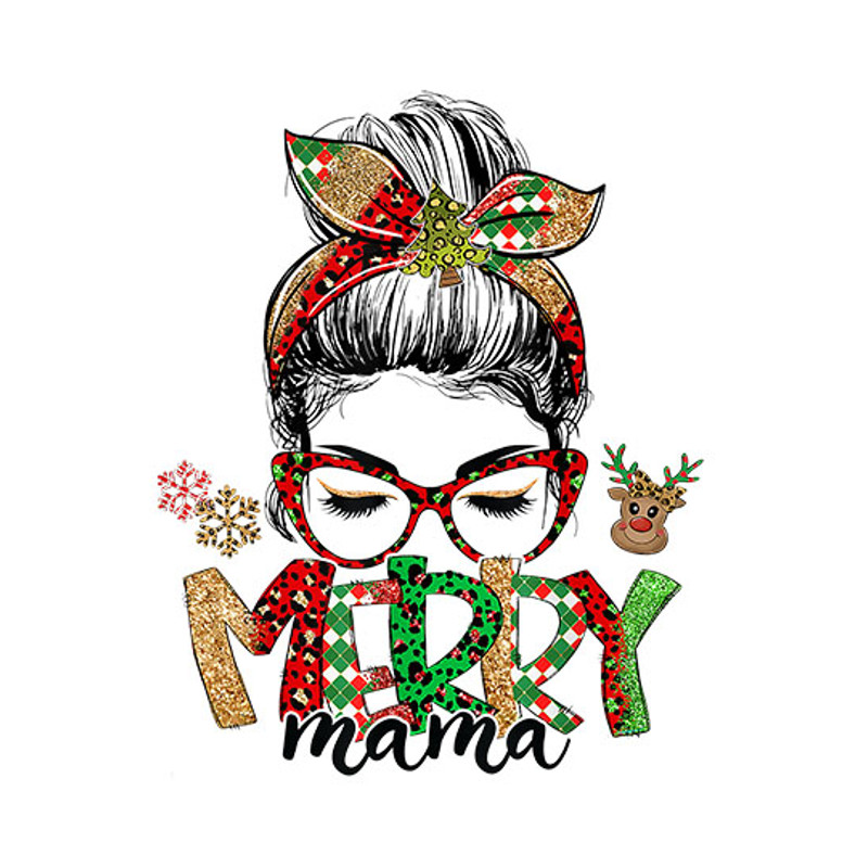 Merry Mama Christmas Women Messy Bun Reindeer Holidays Xmas T-Shirt_1 copy.jpg