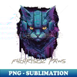 kawaii cyber cat feline charm in sci-fi cityscape - aesthetic sublimation digital file - spice up your sublimation projects