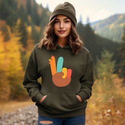 peace sign turkey hoodie, happy thanksgiving hoodie, fall shirt for women, autumn hoodie, thanksgiving gift, turkey hood