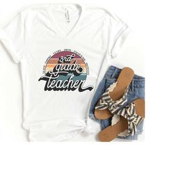 v-neck tee retro third grade teacher shirt, third grade teacher shirt, 3rd grade teacher gift, 3rd grade team shirts, re