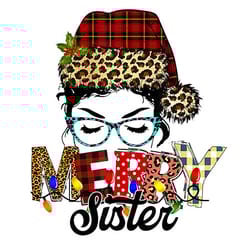 messy bun merry sister christmas png, christmas png, christmas png, mama leopard, mama claus, santa png, mom life png