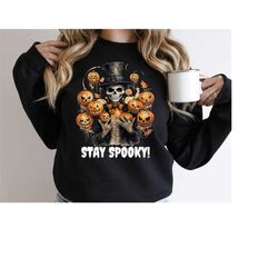 halloween sweatshirt stay spooky juggling skelton sweatshirt, skeleton juggler of pumpkins, fall gift, fall sweatshirt