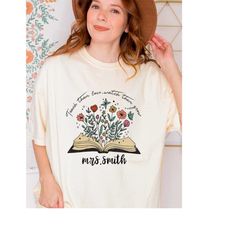 custom teacher name comfort colors shirt, teach them love them watch them grow, gift for teacher, retro floral tee, teac