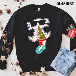 New Funny Axolotl Eat Ramen Anime Japanese Noodles Glasses T-shirt - Olashirt