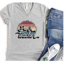 v-neck tee retro pre-k teacher shirt, pre-k teacher shirt, pre-k grade teacher gift, pre-k grade team shirts, retro back