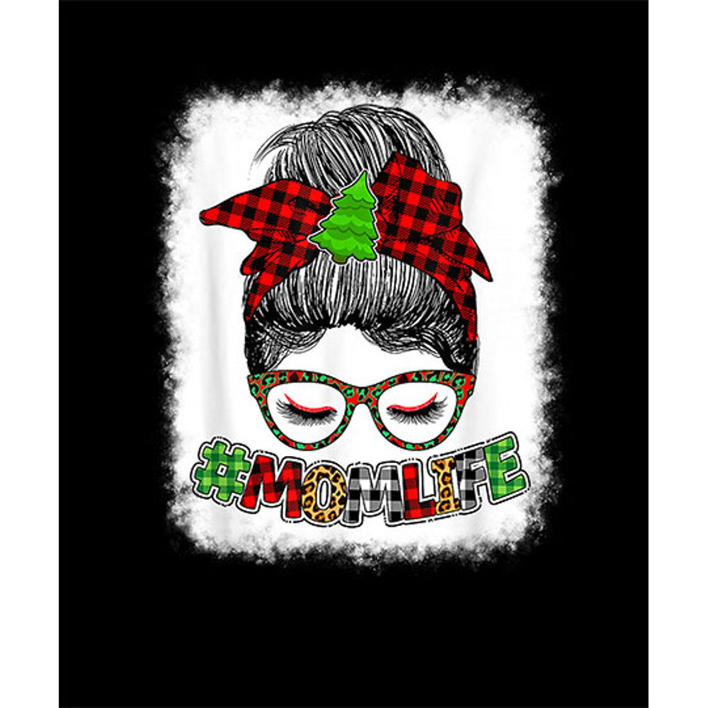 Mom Life Merry Christmas Messy Bun Merry Mama Plaid Leopard T-Shirt.jpg