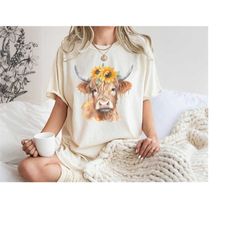 highland cow shirt, cow and sunflower shirt, country girl, cowgirl shirt, southern shirt, rodeo shirt, boho tee, farm an