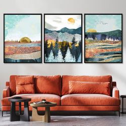 Landscape wall art set prints Forest and mountain poster Living room nature set of 3 canvas Abstract 3 piece wall decor