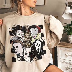 horror characters checkered shirt  horror halloween shirt  michael myers ghost face jason voorhees shirt  scary movie sh