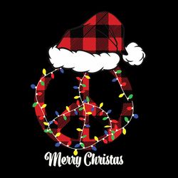 Merry Christmas Lights, Peace Sign, Hippie Life Symbol, Buffalo Plaid Santa Hat Svg, Christmas Svg, Instant download