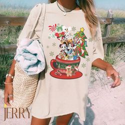 mouse and friend christmas coffee shirt, christmas coffee, disney coffee latte, mickey and minnie, mickey christmas tree