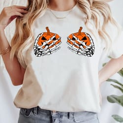 pumpkin boobies shirt, funny halloween shirt, skeleton hands shirt,halloween party shirt, funny skeleton boob shirt,than