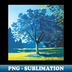 Meadow Scenery - Magic Blue Tree in a Clearing Classic - PNG Sublimation Digital Download - Unleash Your Inner Rebellion