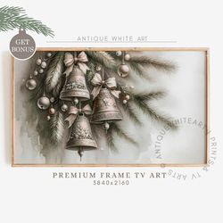 christmas frame tv art, christmas decor, christmas ornaments, bells painting, pine tree art, farmhouse christmas, digita