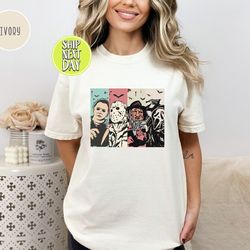 retro horror characters halloween tshirt, horror killer movies shirt, friday the 13th shirt, halloween horror characters