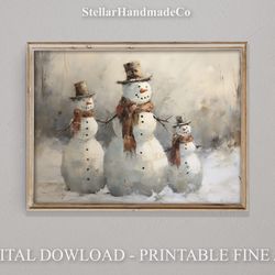 Christmas Printable Wall Art, Snowman Oil Painting Print, Rustic Art Decor Print, Vintage Xmas Holiday Wall Art C026.jpg