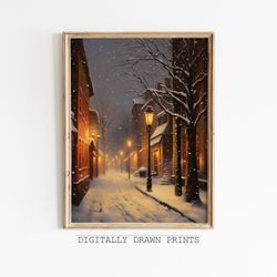 Printable Christmas Wall Art, Vintage Winter City Print, Seasonal Christmas Decor, Farmhouse Wall Art, Digital Download.
