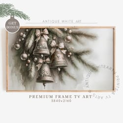 christmas frame tv art, christmas decor, christmas ornaments, bells painting, pine tree art, farmhouse christmas, digita