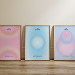 angel numbers aura poster printable set for 111 222 333, aesthetic room decor trendy spiritual aura energy set of 3 prin