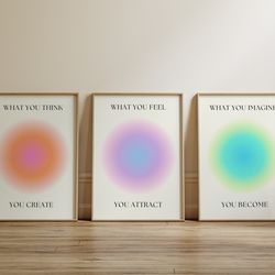 aura poster 3 piece printable wall art, buddhist poster set spiritual gradient print, y2k decor, aesthetic room decor, z