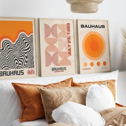 bauhaus abstract wall art, bauhaus print, bauhaus exhibition poster, 3 piece wall art, orange bauhaus designs, bauhaus p