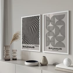 bauhaus prints set of 2, bauhaus exhibition poster, bauhaus design, bauhaus wall art, exhibition wall art, bauhaus art p