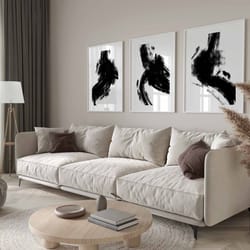 bedroom wall art, black and white wall art, 3 piece art prints, abstract poster set, brush strokes, living room art, set