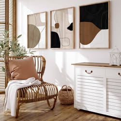 boho abstract prints set of 3 mid century gallery wall art terracotta posters modern abstract art minimalist mid century