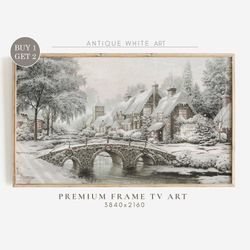 Vintage Winter Landscape Frame TV Art, Farmhouse Christmas Art for TV, Snowy Winter Oil Painting, Holiday Decor, Digital