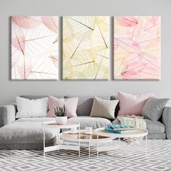 floral 3 piece wall art print botanical leaf print scandinavian modern wall decor extra large pink set poster bedroom no