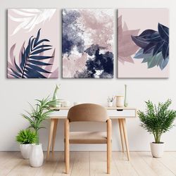 floral pink 3 piece wall art print tropical leaf poster mid century modern wall decor extra large framed scandinavian ca