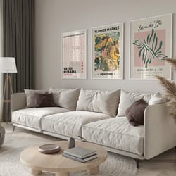 gallery wall art set of 3 prints, botanical art print, matisse print flower market, yayoi kusama print set, flower marke