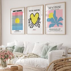gallery wall art set of 3 prints, matisse print, andy warhol poster, matisse poster, gallery wall bundle, keith haring s