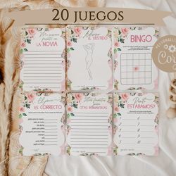 pink floral despedida de soltera juegos, spanish bridal shower games, spanish bachelorette games, rose despedida