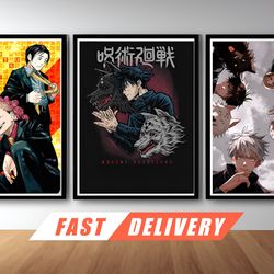 jujutsu kaisen posters prints, megumi fushiguro poster, satoru gojo print, yuji itadori, wall decor fanart, ideal gift f