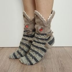 funny socks, knitted crocodile socks, for gift, Christmas gift, socks with teeth
