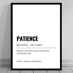 patience definition minimalist office art funny definition poster daily affirmation home office wall art motivational