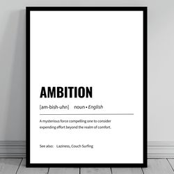 ambition definition print minimalist office art funny definition poster daily affirmation home office wall art moti