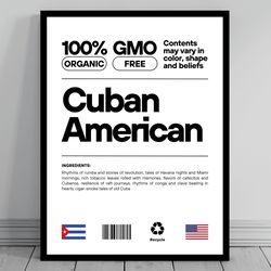 cuban american unity flag poster mid century modern american melting pot rustic charming cuban humor us patriotic wa