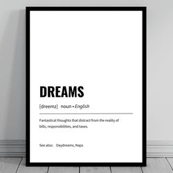 dreams definition print minimalist office art funny definition poster daily affirmation home office wall art motiva