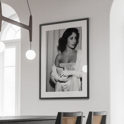 elizabeth taylor poster, black and white, elizabeth taylor print, old hollywood decor, classic movie poster wall art, fe