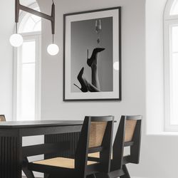 wine on high heels print, black and white vintage bar poster, feminist wall art, bar cart decor, teen girl bedroom print