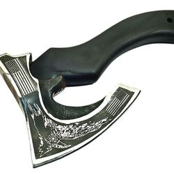 handmade viking pizza cutter axe | 10 inch carbon steel throwing axe with carved ashwood handle axe