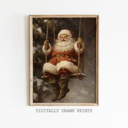 swinging santa christmas decor, christmas printable wall art, vintage christmas decor, christmas wall farmhouse decor, d